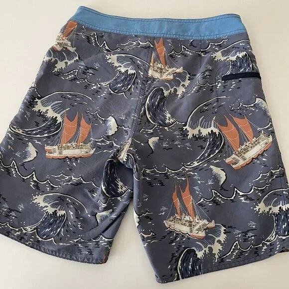 Vintage Patagonia Pataloha Swim Trunks Board Shorts Men 28 Boat Waves Hawaiian - Picture 2 of 15